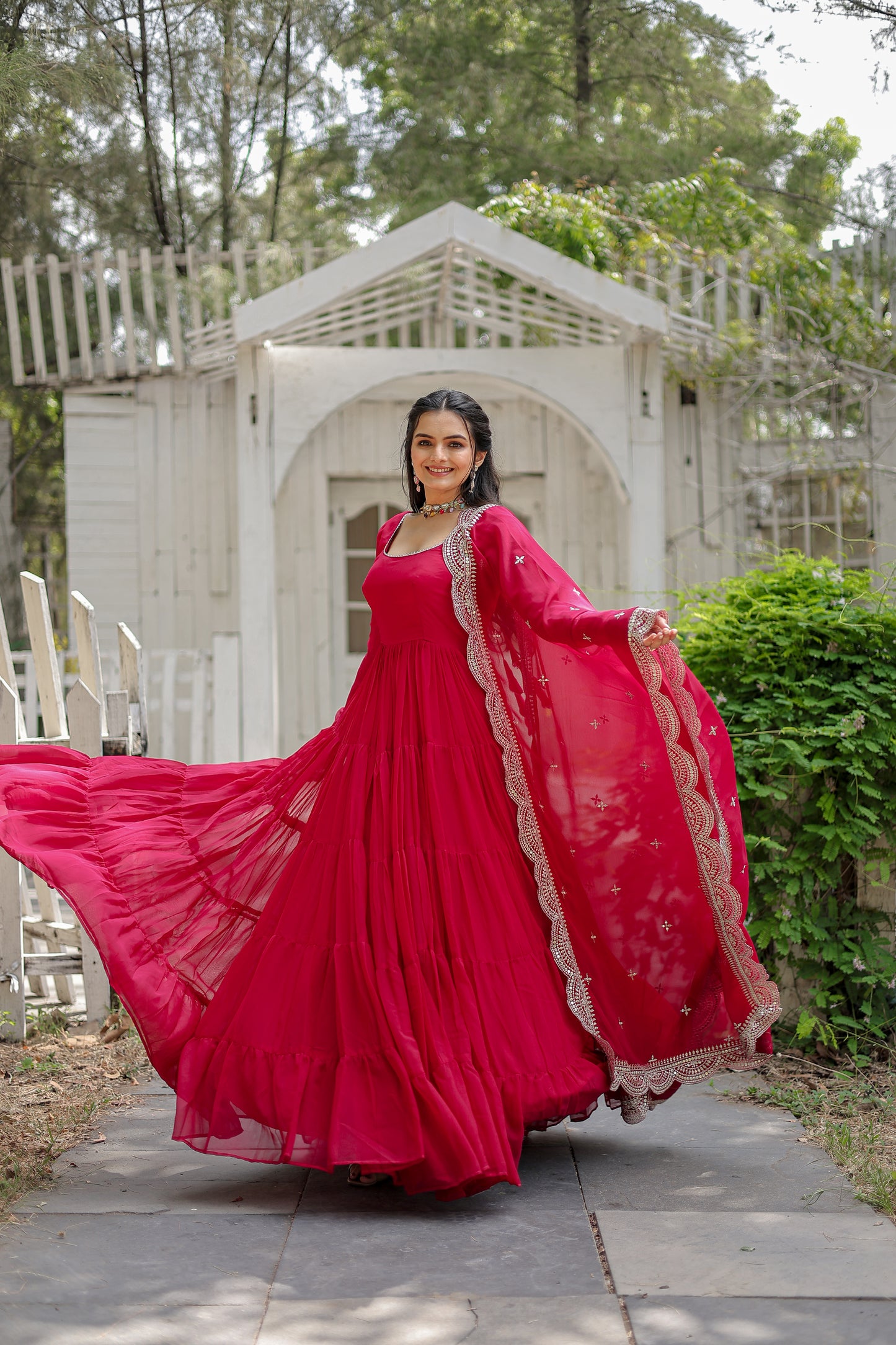 Beautiful Pink Georgette Reception Wear Plain Gown With Dupatta