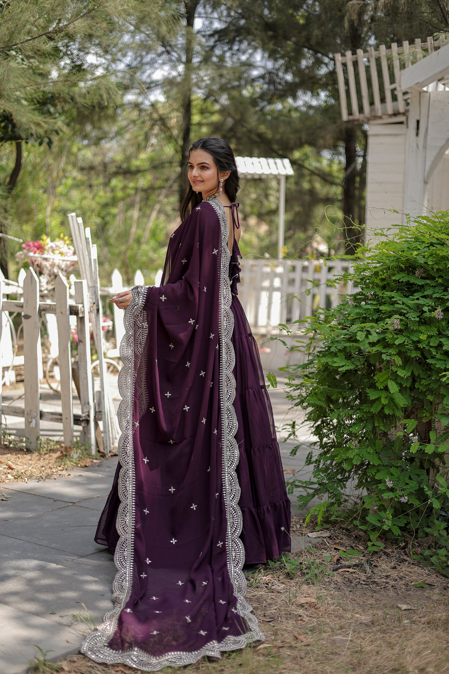 Beautiful Wine Georgette Reception Wear Plain Gown With Dupatta