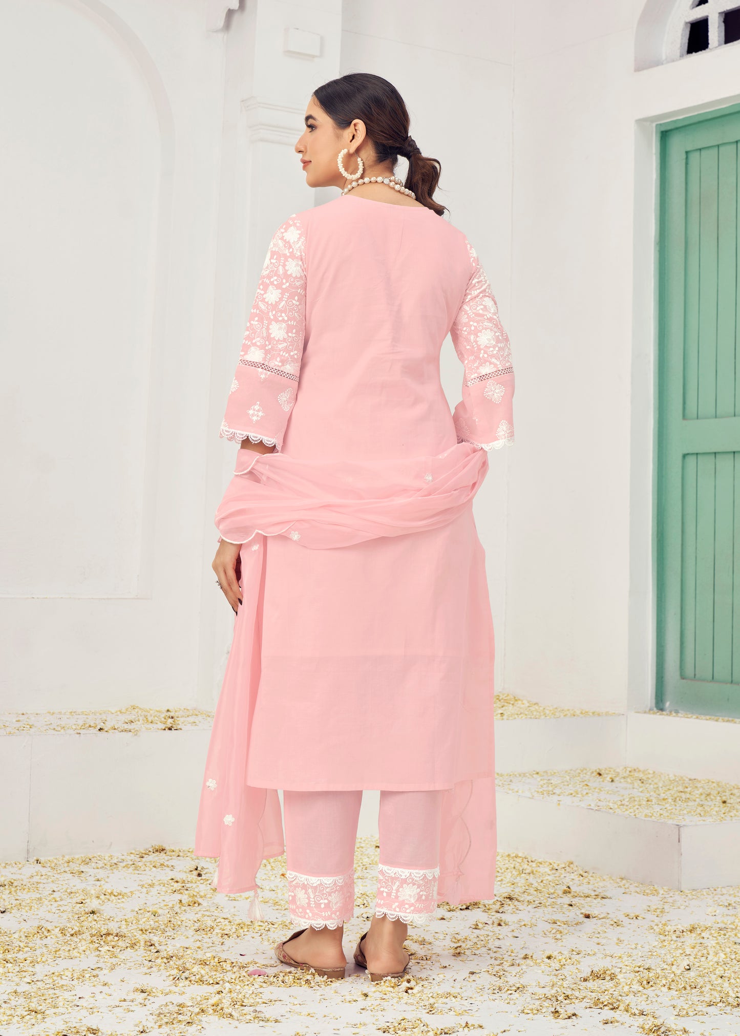 Pink & Rama Cotton Readymade Salwar Kameez Suit