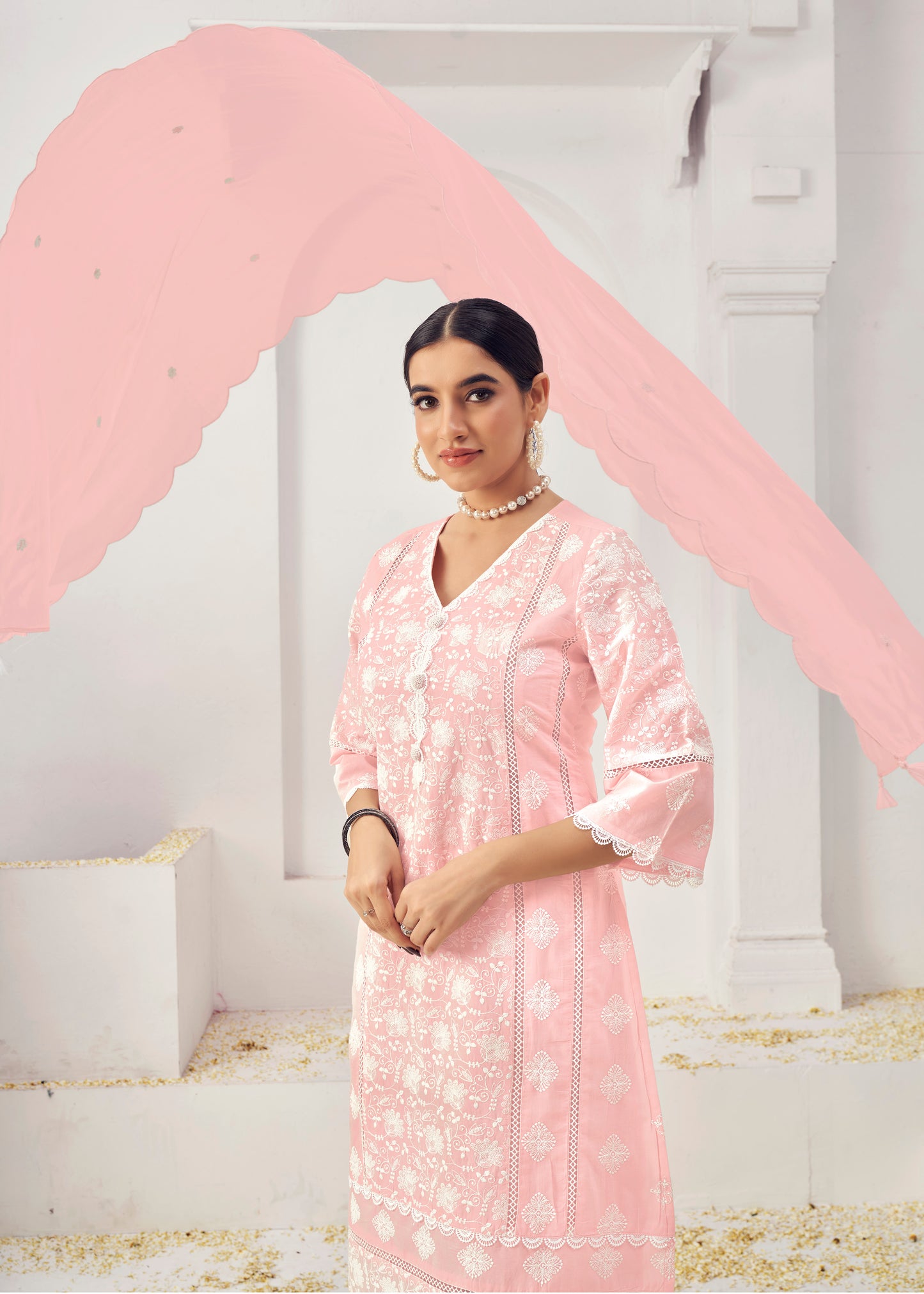 Pink & Rama Cotton Readymade Salwar Kameez Suit