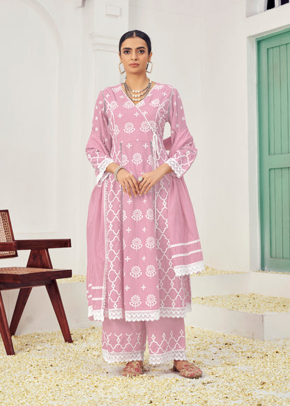 Rose & Ice Blue Cotton Readymade Salwar Kameez Suit