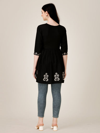 Embroidered Round-Neck Top