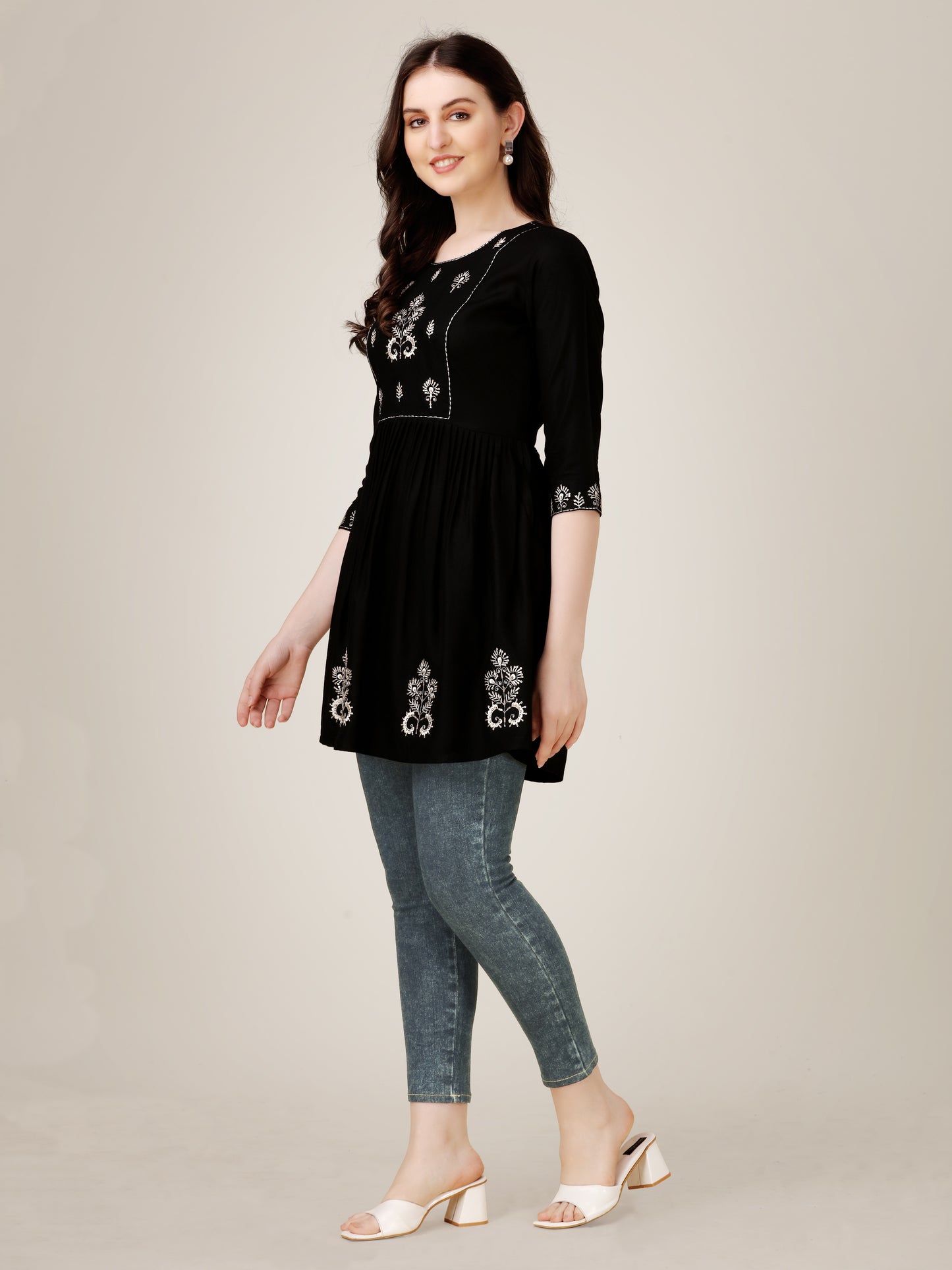 Embroidered Round-Neck Top