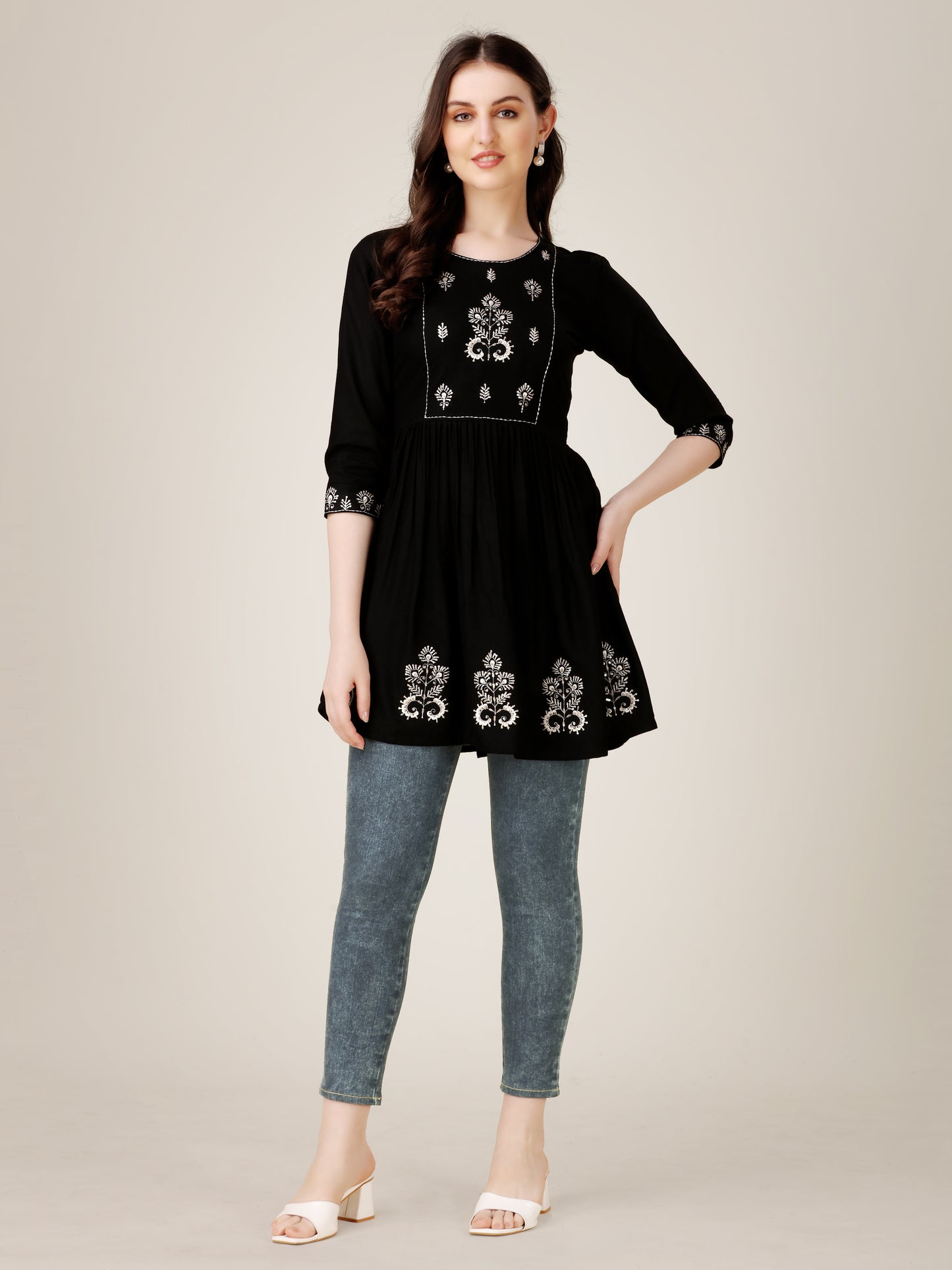 Embroidered Round-Neck Top