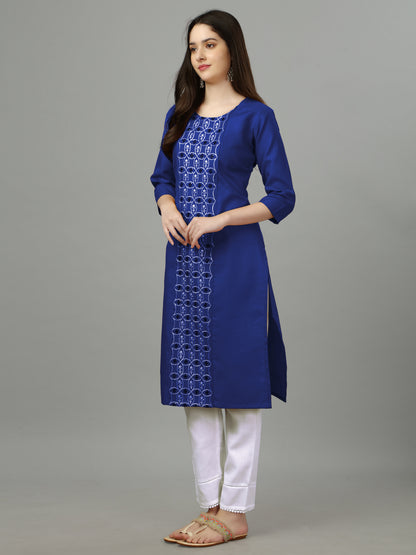 Embroidered Cotton Blend Straight Kurti