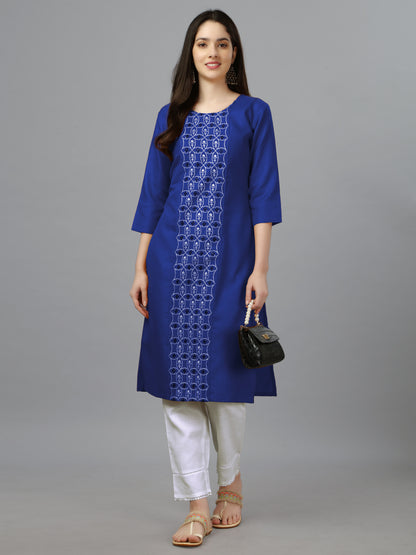 Embroidered Cotton Blend Straight Kurti