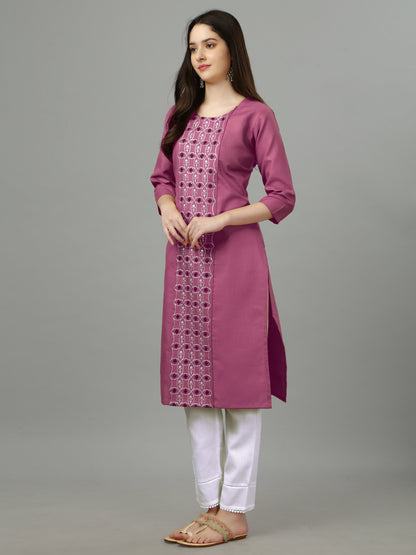 Embroidered Cotton Blend Straight Kurti