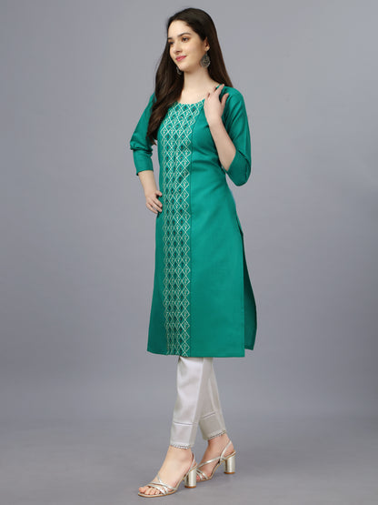 Women Embroidered Cotton Blend Casual Straight Kurti 