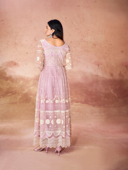 Baby Pink Net Readymade Anarkali Long Gown