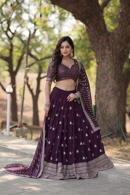 Fabulous Dark Wine Party Wear Sequins Lehenga Choli