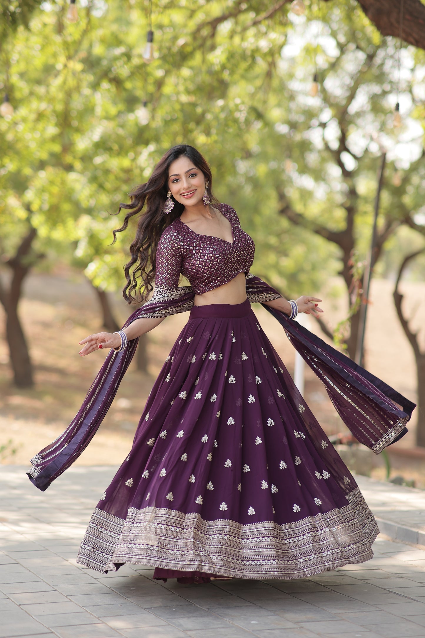 Fabulous Dark Wine Party Wear Sequins Lehenga Choli