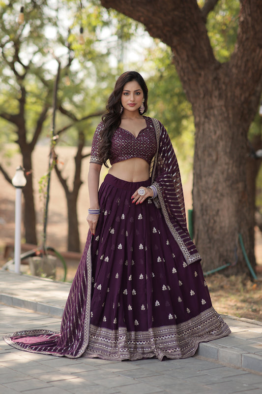 Fabulous Dark Wine Party Wear Sequins Lehenga Choli