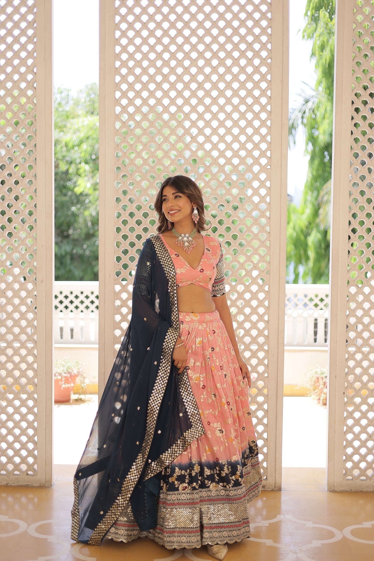 Designer Pure Viscose Jacquard Lehenga Choli with Sequins Work Dupatta