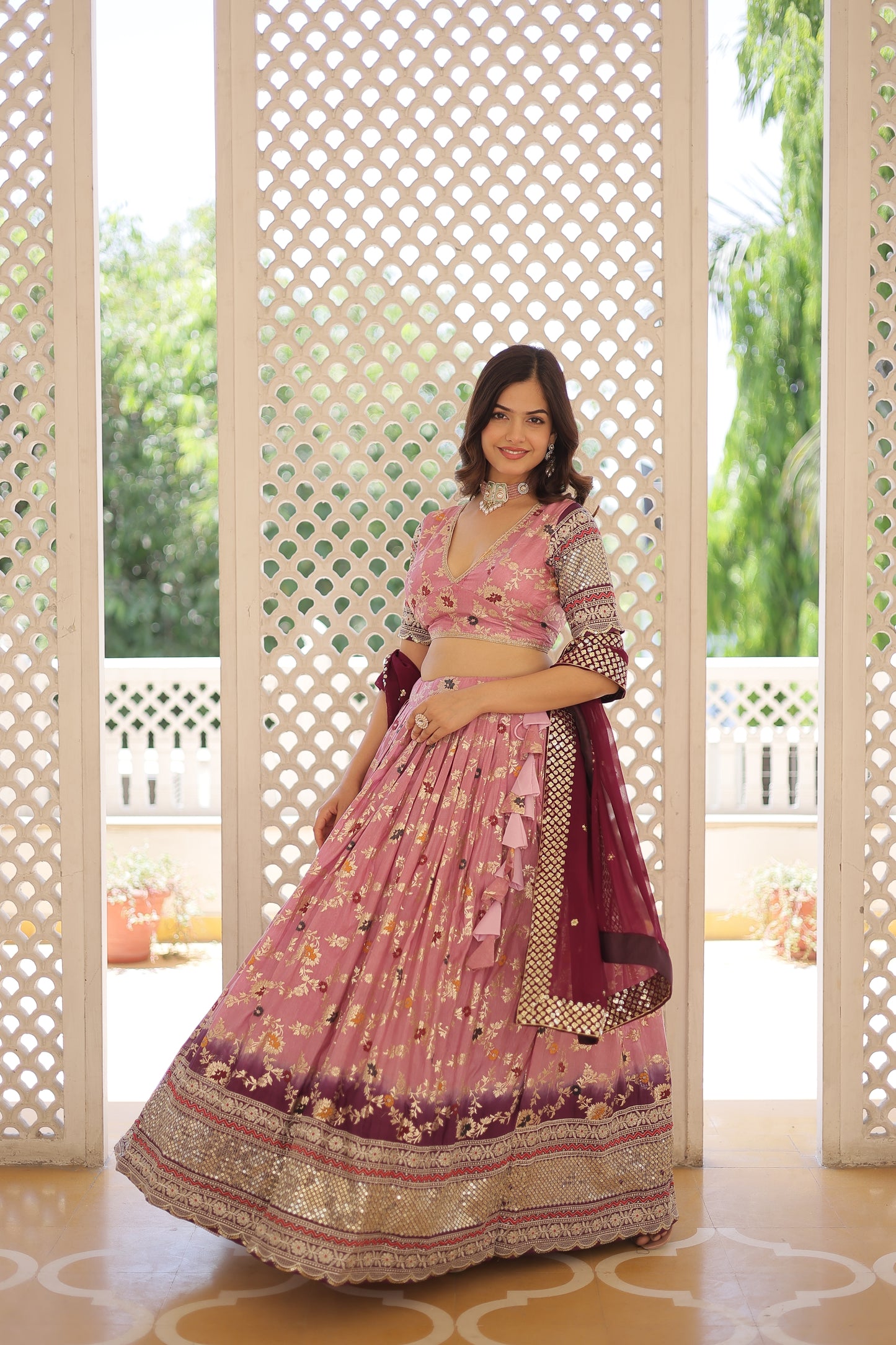 Designer Pure Viscose Jacquard Lehenga Choli with Sequins Work Dupatta