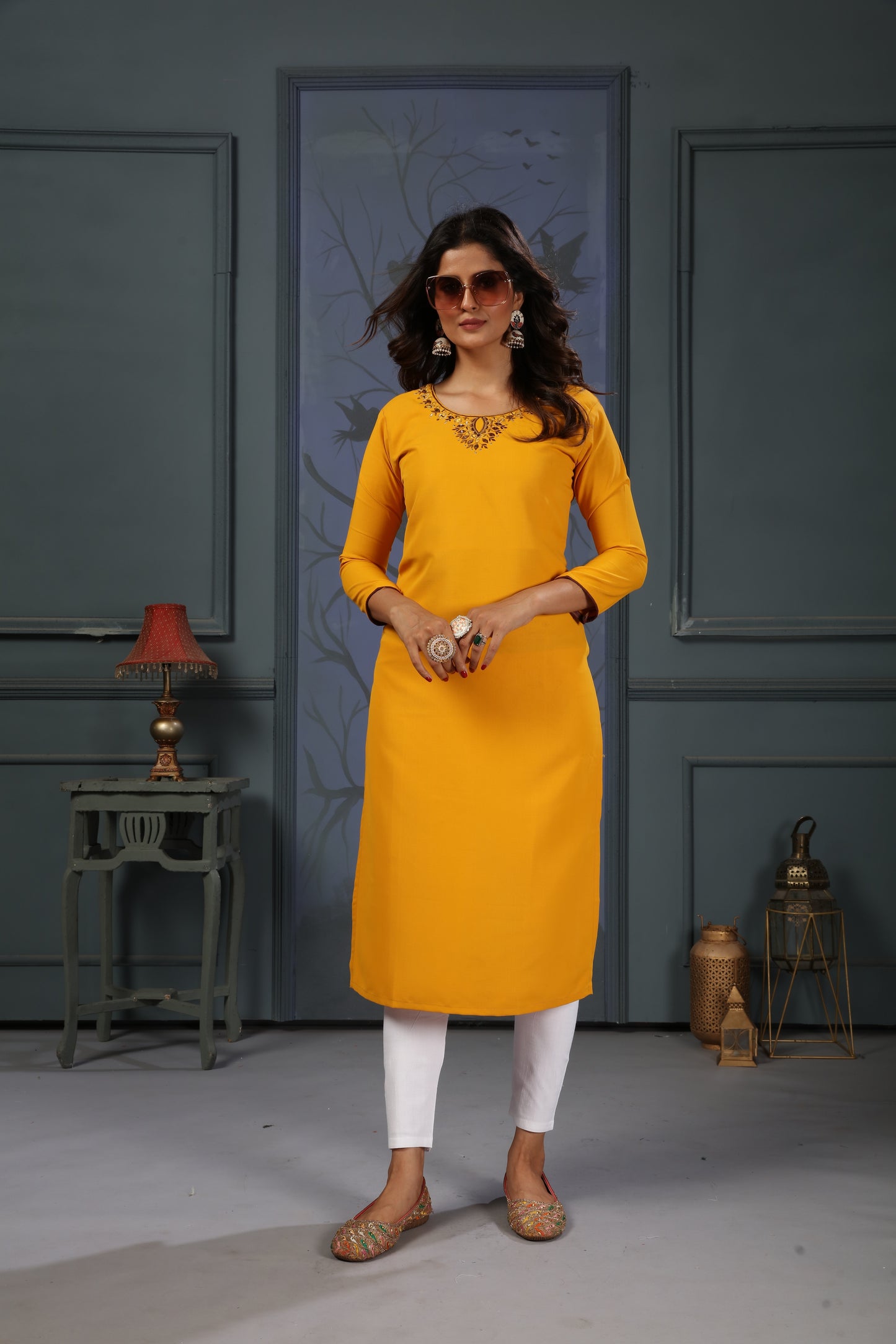 Maaza Cotton Kurta Set with Pent in Yellow