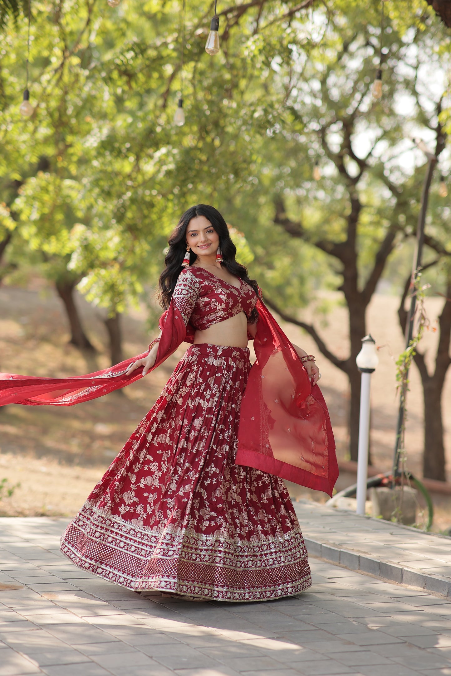 Maroon Viscose Jacquard Circular Lehenga Choli