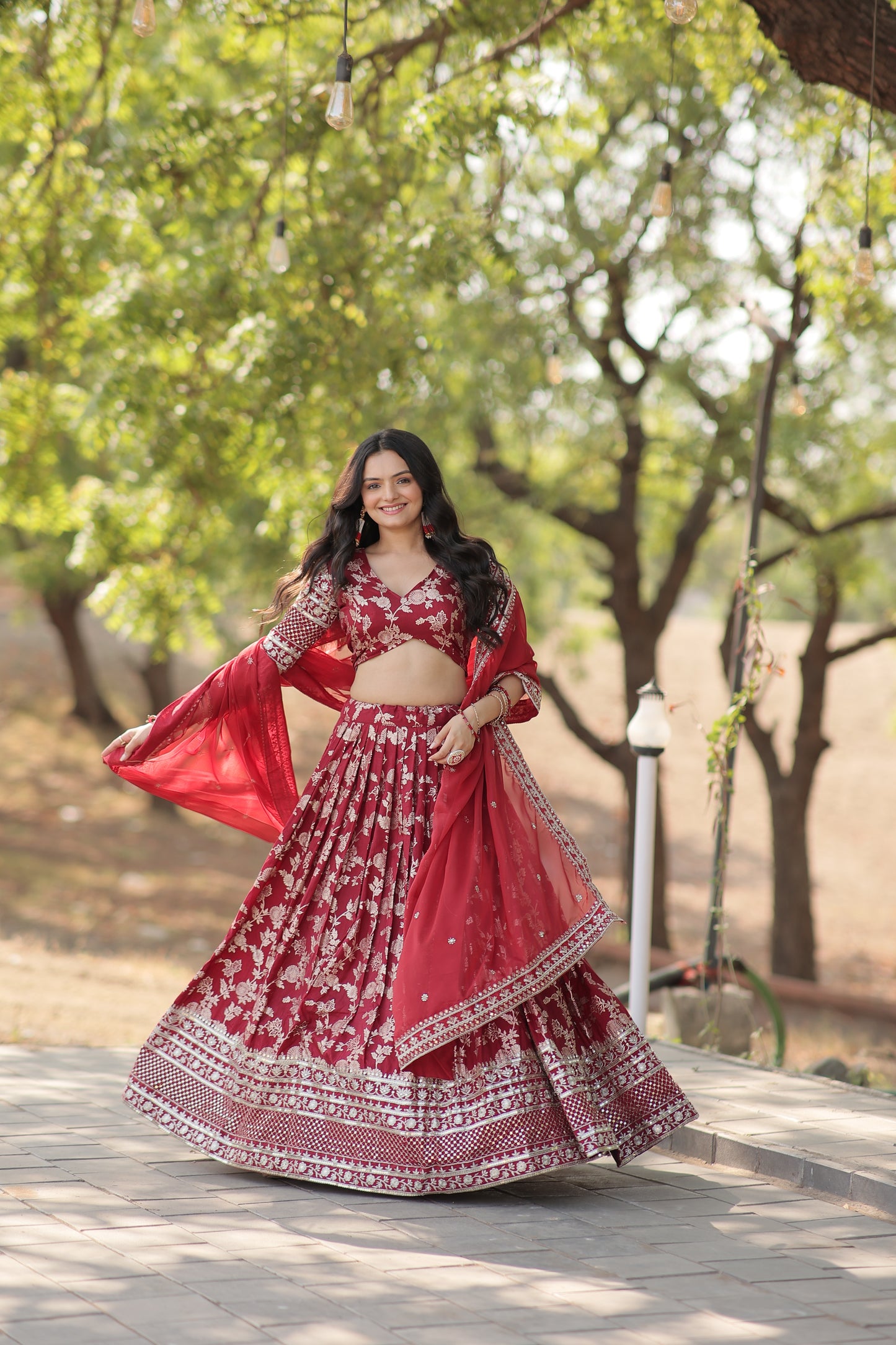 Maroon Viscose Jacquard Circular Lehenga Choli