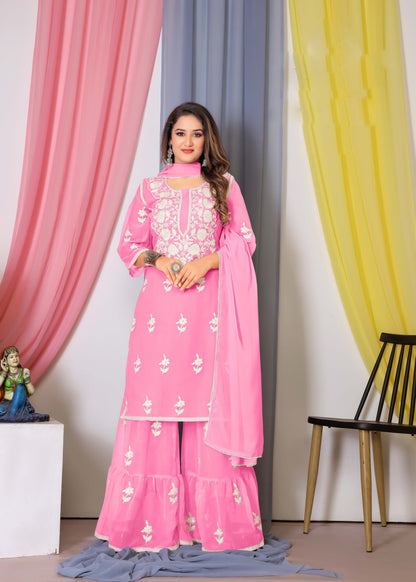 Embroidered Georgette Pakistani Suit in Rose Pink