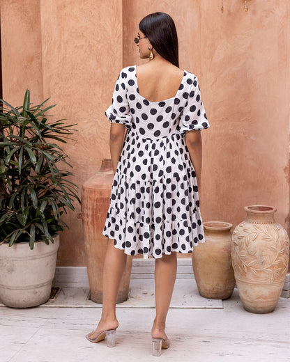 White Rayon Printed Flared Dress