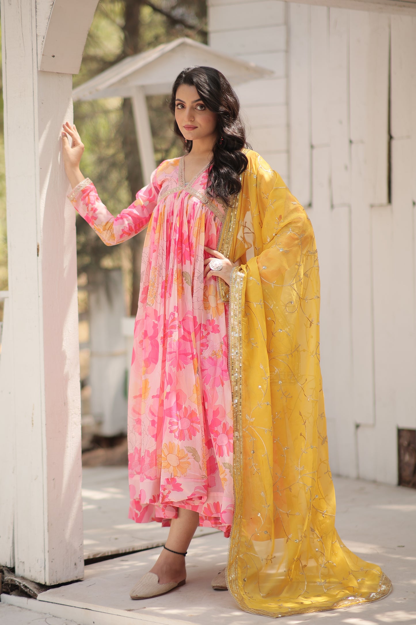 Digital Print Alia Cut Embroidered Gown With Dupatta