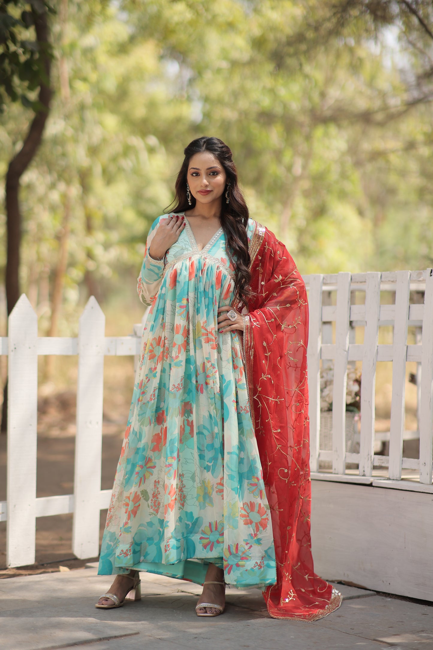 Digital Print Alia Cut Embroidered Gown With Dupatta