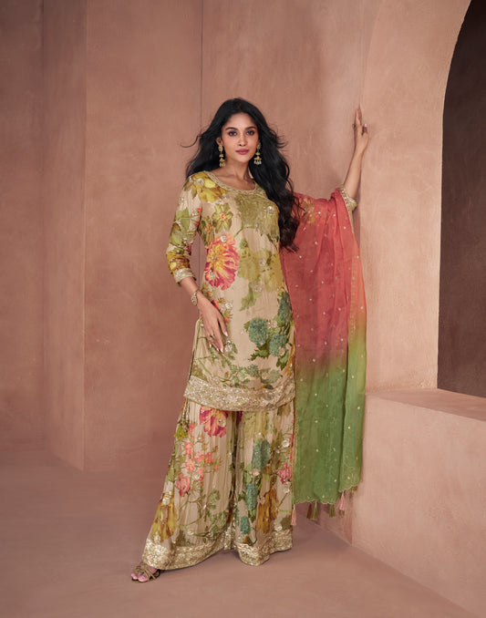 Exclusive Digital Printed Georgette Pakistani Sharara Suit