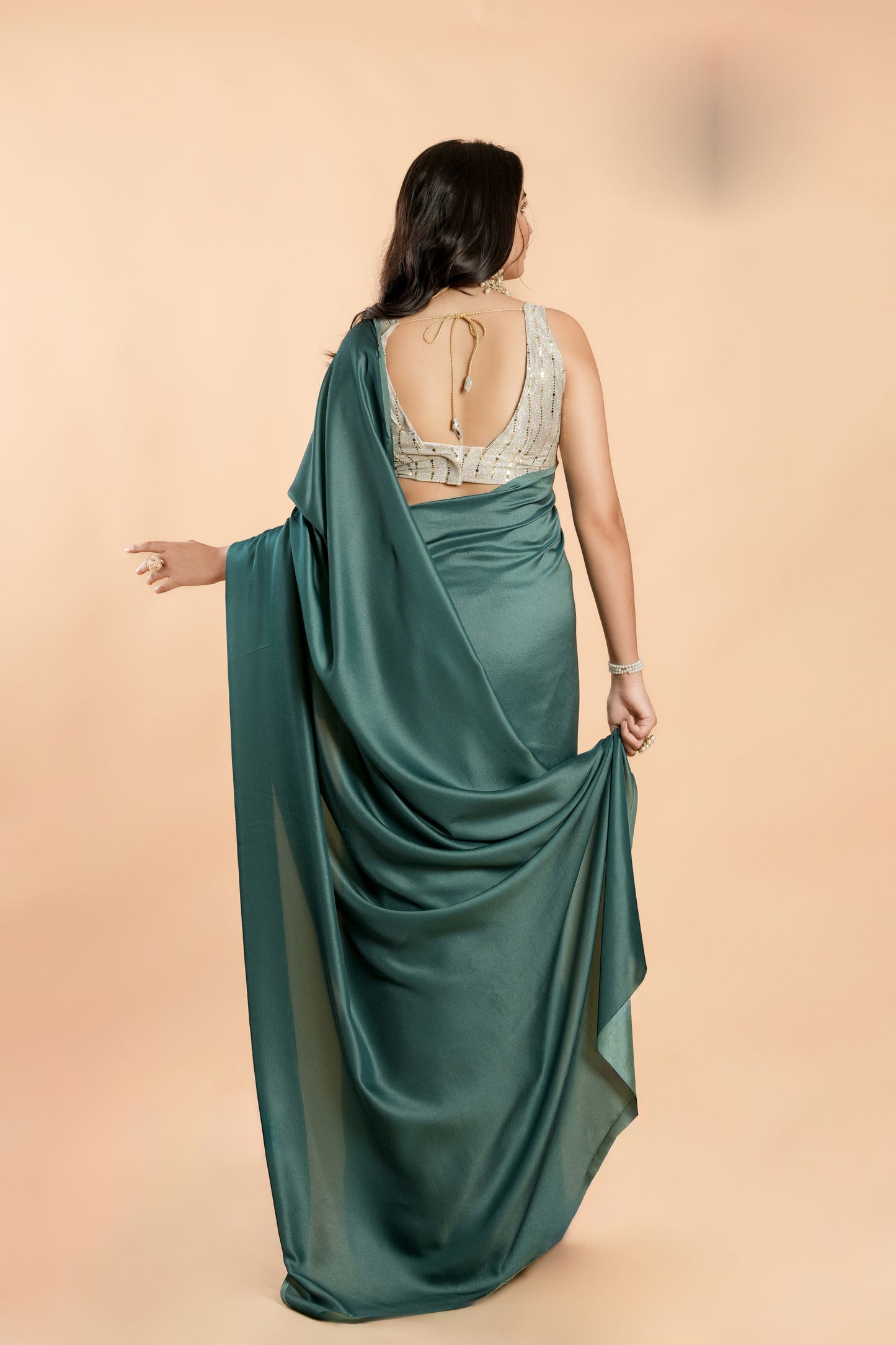 Party Wear burfi silk saree - Teal & Coffee