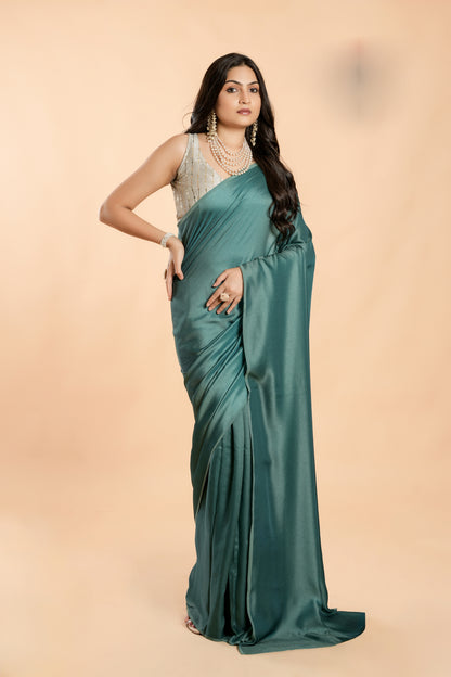 Party Wear burfi silk saree - Teal & Coffee