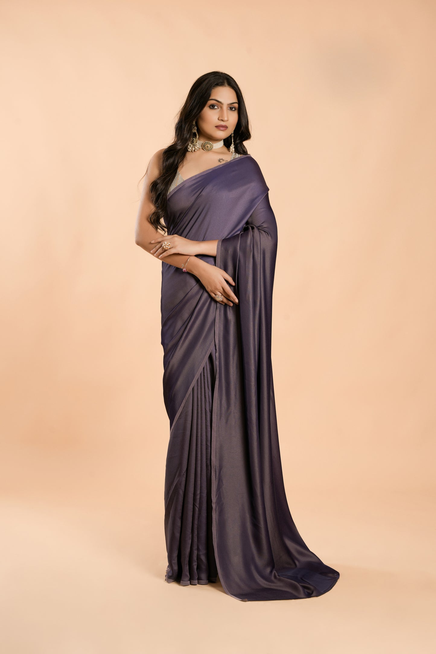 Party Wear burfi silk saree - Purple & Black