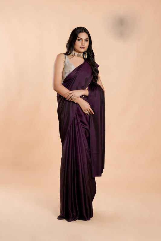 Party Wear burfi silk saree - Wine & Grey