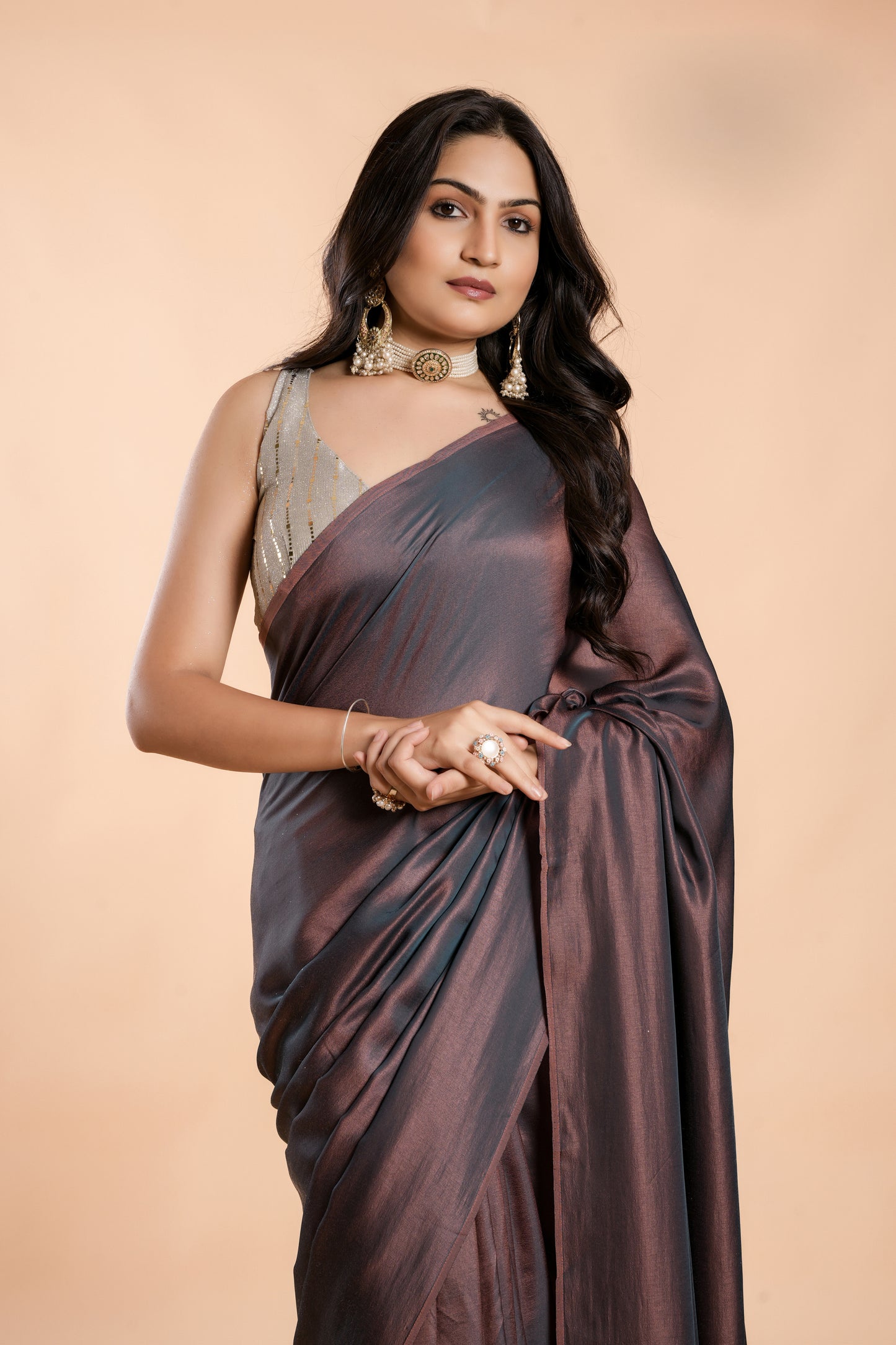 Party Wear burfi silk saree - Wine & Grey