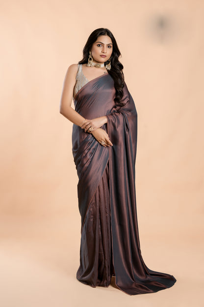 Party Wear burfi silk saree - Wine & Grey