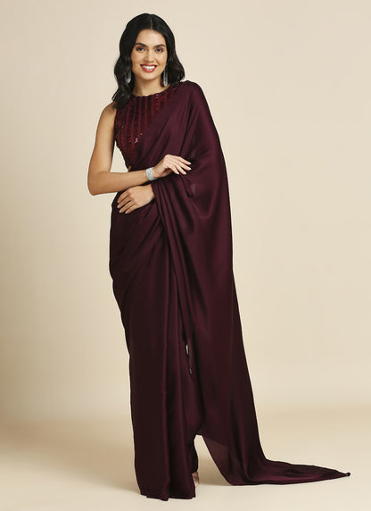 Party Wear Saree with Sequins Blouse-Green & Wine