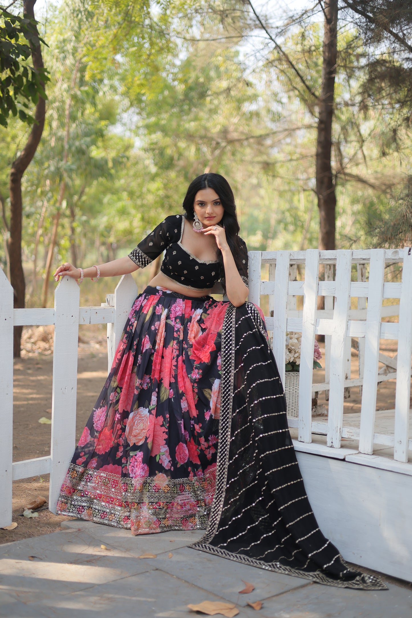 Black Sequins Lehenga Choli Flower Printed