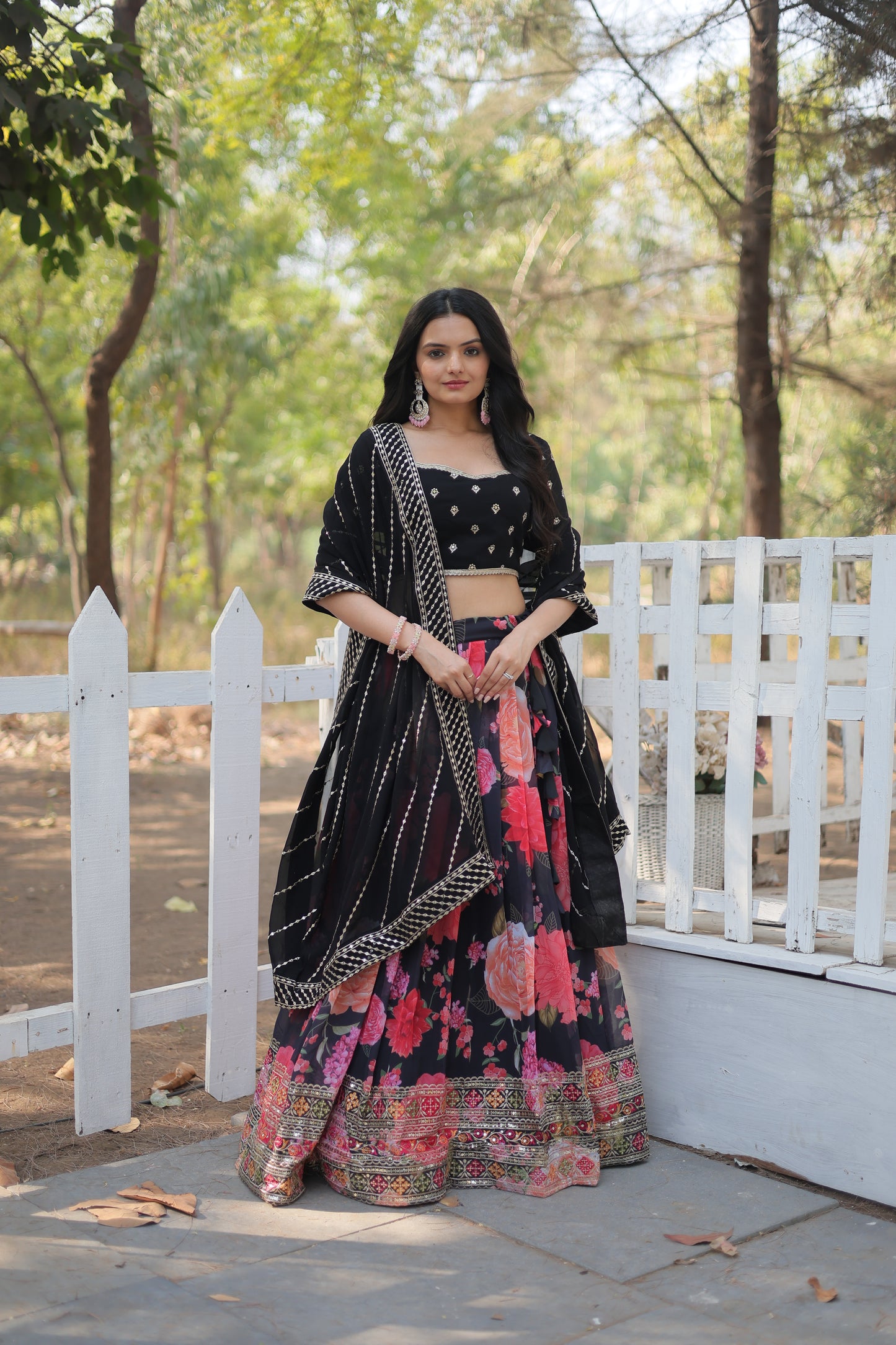 Black Sequins Lehenga Choli Flower Printed