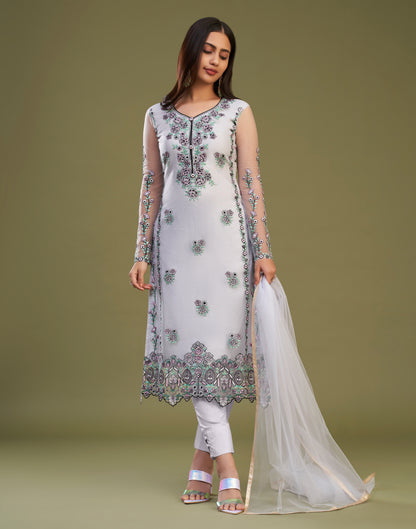 Fascinating Embroidered Net Festival Wear Pant Suit