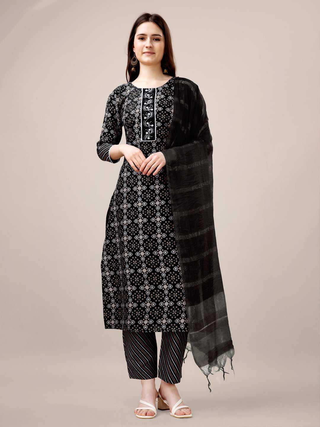 Women Embroidered Straight Kurta Suit Set