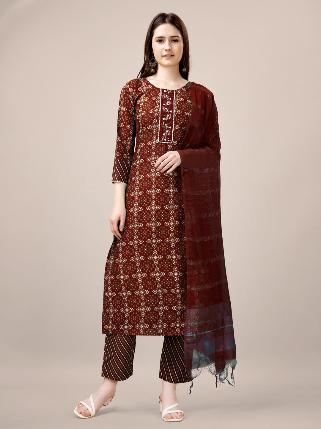 Women Embroidered Straight Kurta Suit Set