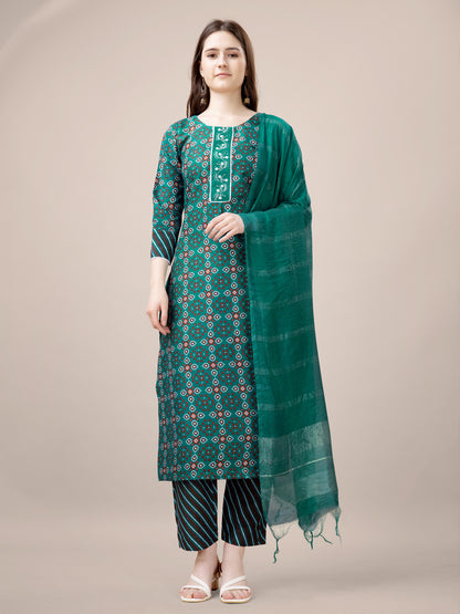 Women Embroidered Straight Kurta Suit Set