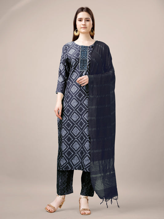 Women Embroidery Straight Kurta Set with Dupatta