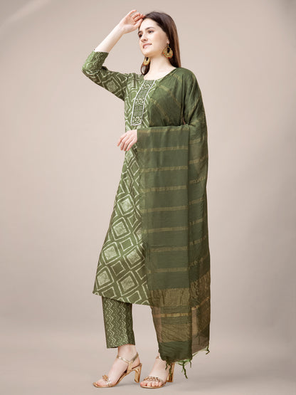 Women Embroidery Straight Kurta Set with Dupatta