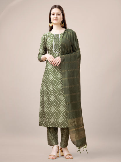 Women Embroidery Straight Kurta Set with Dupatta