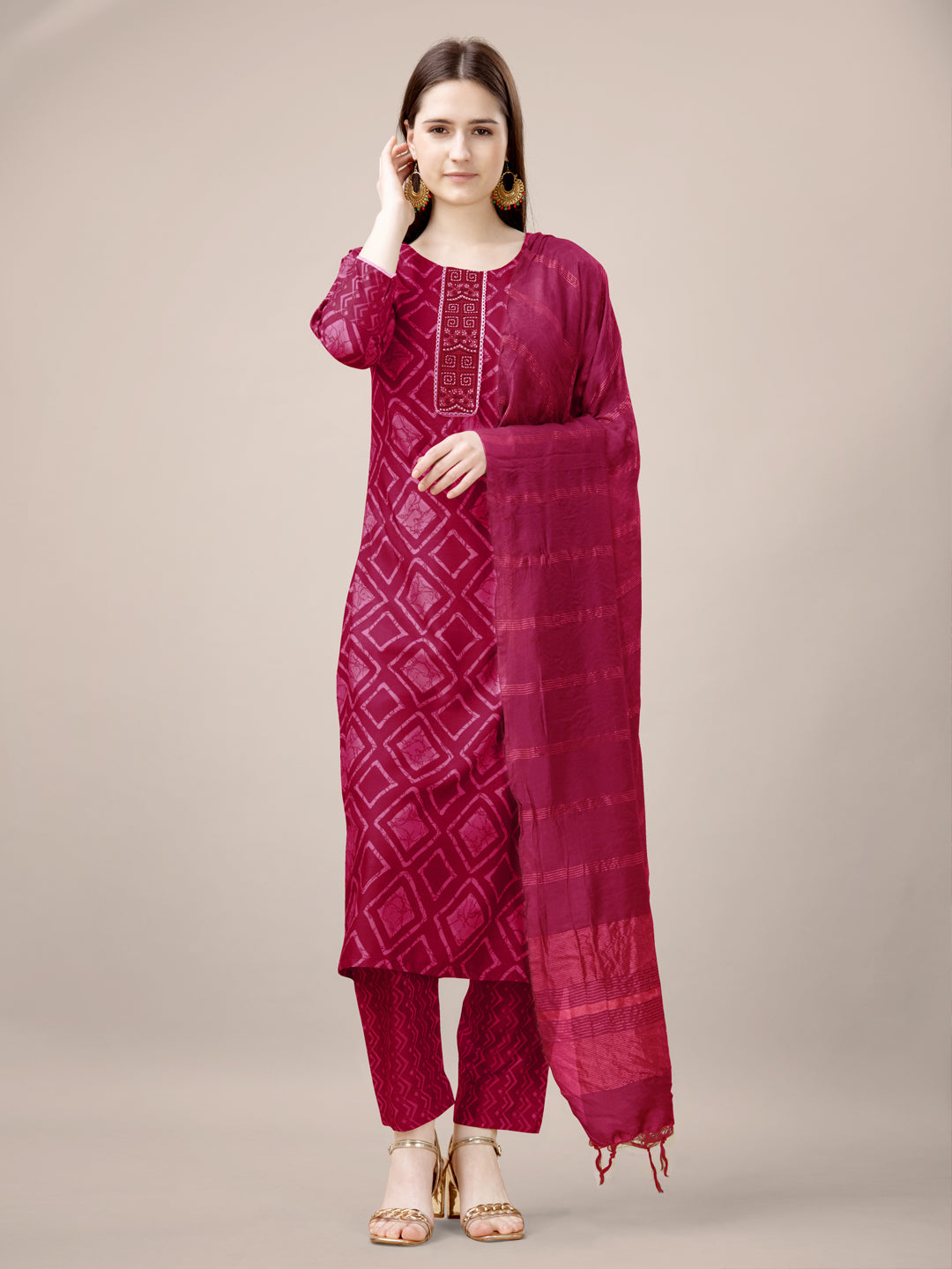 Women Embroidery Straight Kurta Set with Dupatta