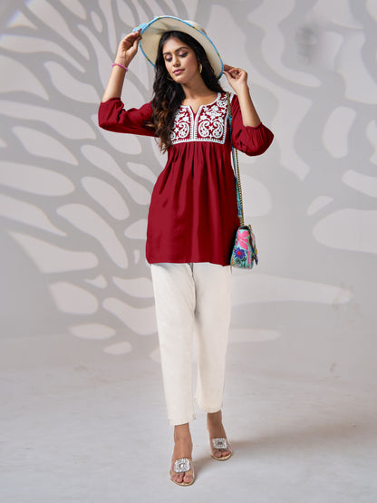 Fancy Embroidered Tops Regular Wear