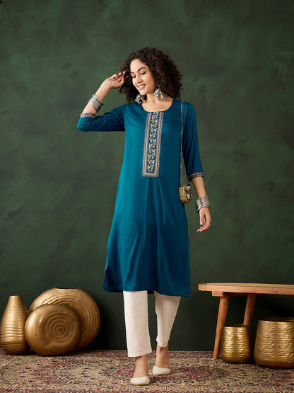 Floral Embroidered Work Straight Kurta