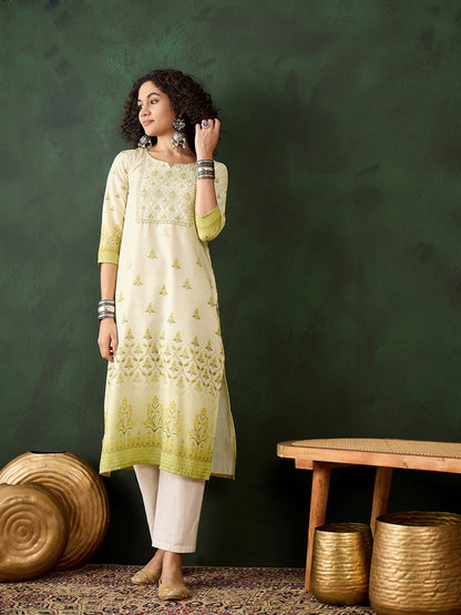 Floral Embroidered Work Straight Kurta