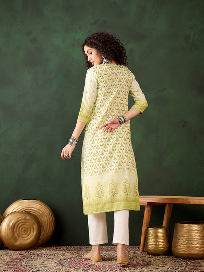 Floral Embroidered Work Straight Kurta