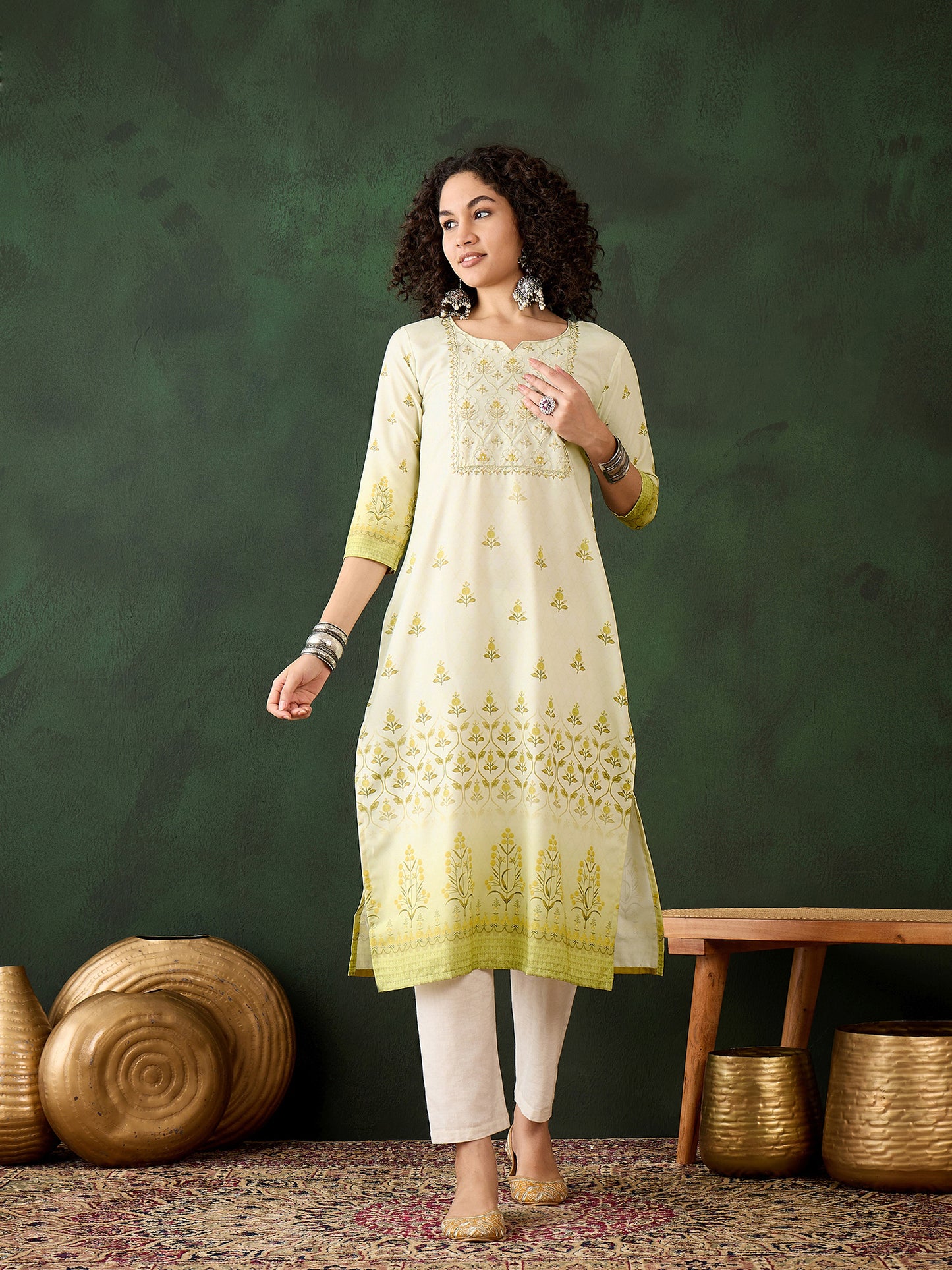 Floral Embroidered Work Straight Kurta