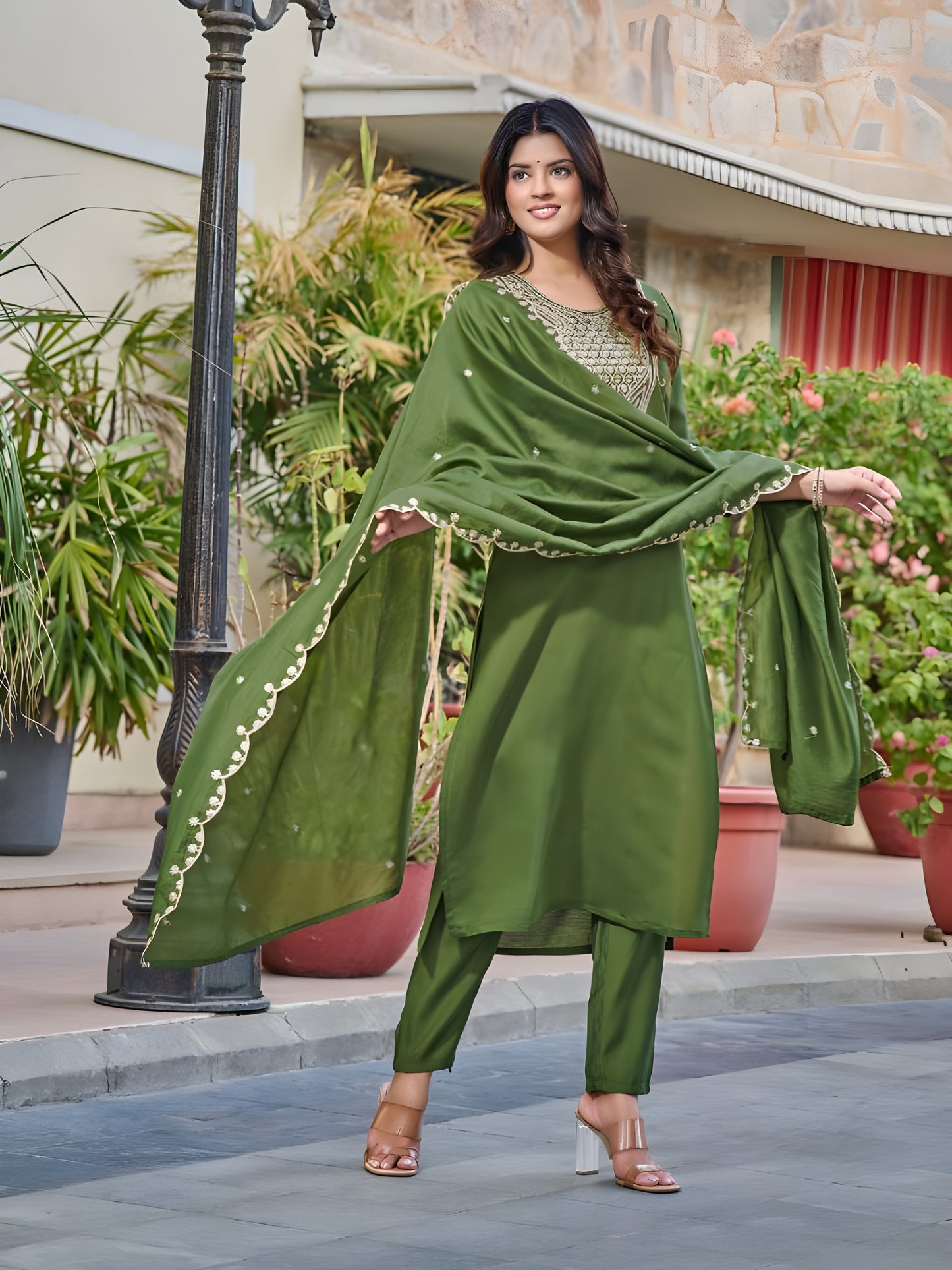 Women Embroidered Straight Kurta Set