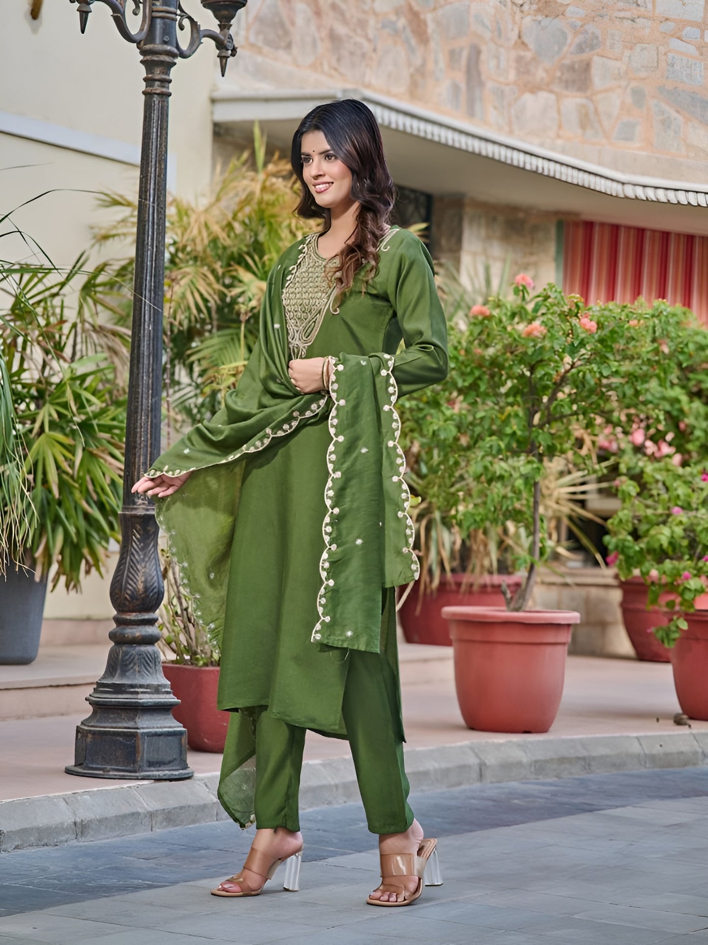 Women Embroidered Straight Kurta Set